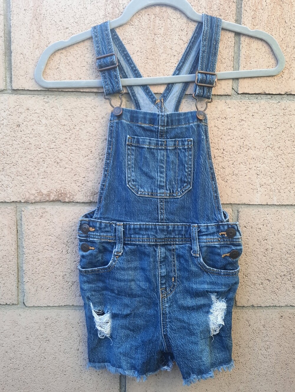 Cat & Jack Girl's Denim Jean Distressed Shortalls Shorts One Piece Size 6X Blue